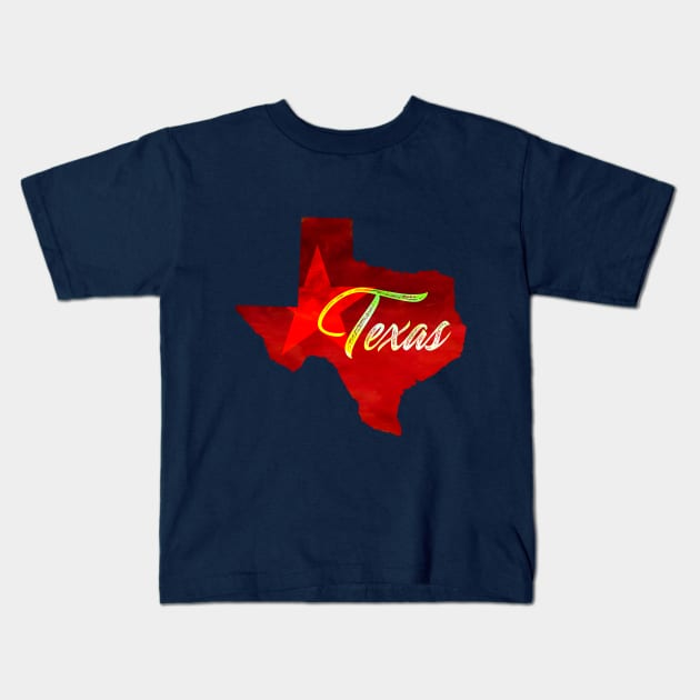 The State of Texas - Watercolor Kids T-Shirt by loudestkitten